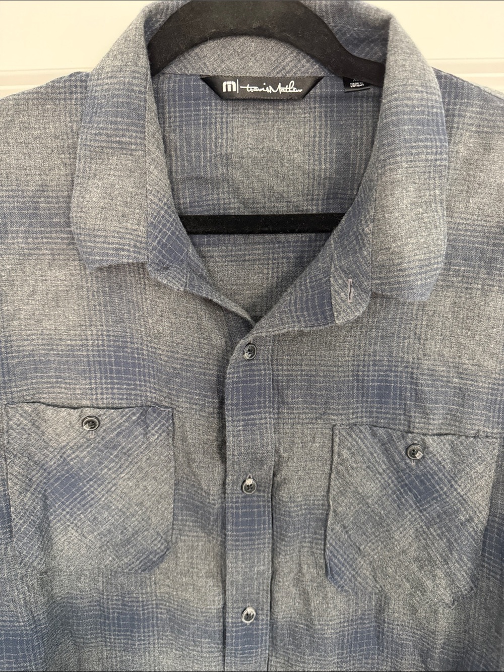Travis Mathew Gray-Blue Plaid Casual Button-Down Shirt